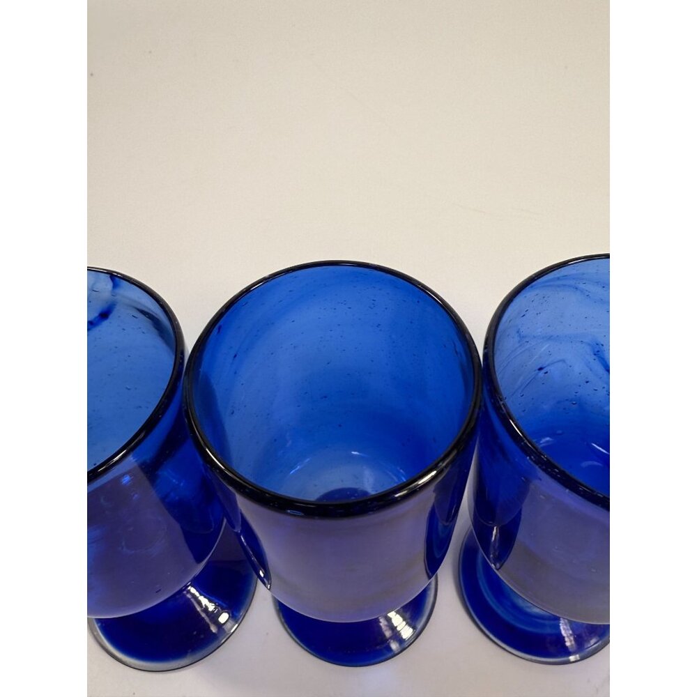 Hand Blown Cobalt Blue Wine Glasses | Set 4 Stemmed Glassware Collectible Barwar - Picture 15 of 16
